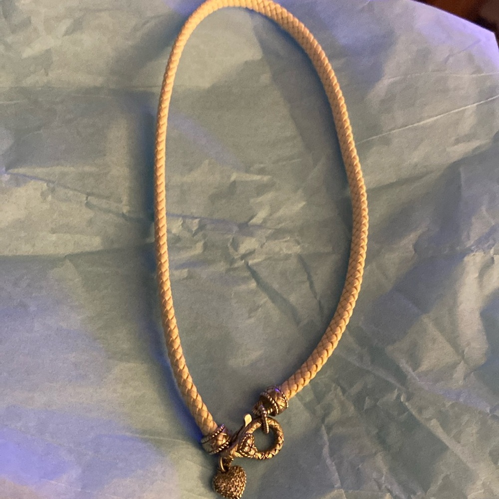 Judith Ripka leather necklace with iconic heart Sterling Silver 925